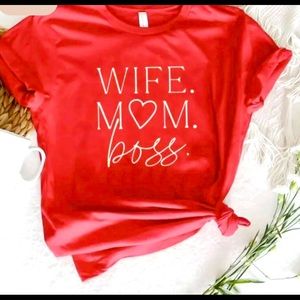 Wife Mom Boss Graphic T-Shirt in Heather Red